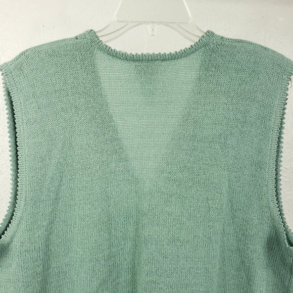 Koret Women's Sea Foam Green Button Floral Embroidered Beaded Knit Sweater Vest - Picture 9 of 12